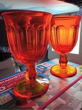 Set of 2 Vintage Noritake Provincial Orange Water & Wine Goblets Glasses 1970s